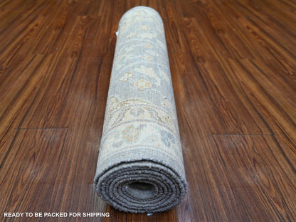 Blue 2'7" x 9'6" Oushak And Peshawar Hand knotted Wool Rug - Sku: O074135