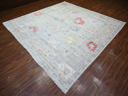 Blue 9'10" x 9'8" Oushak And Peshawar Hand knotted Wool Rug - Sku: O074172