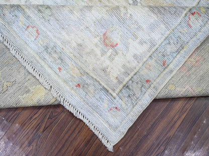 Blue 9'10" x 9'8" Oushak And Peshawar Hand knotted Wool Rug - Sku: O074172