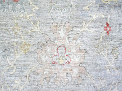 Blue 9'10" x 9'8" Oushak And Peshawar Hand knotted Wool Rug - Sku: O074172
