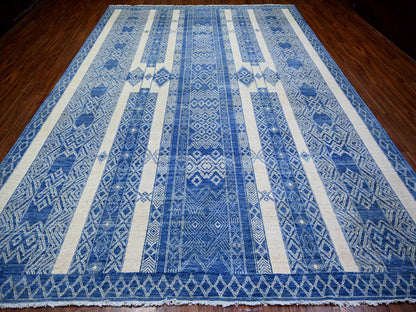 Blue 9'8" x 13'5" Oushak And Peshawar Hand knotted Wool Rug - Sku: O074181