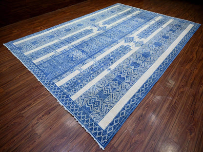 Blue 9'8" x 13'5" Oushak And Peshawar Hand knotted Wool Rug - Sku: O074181