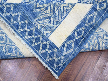 Blue 9'8" x 13'5" Oushak And Peshawar Hand knotted Wool Rug - Sku: O074181