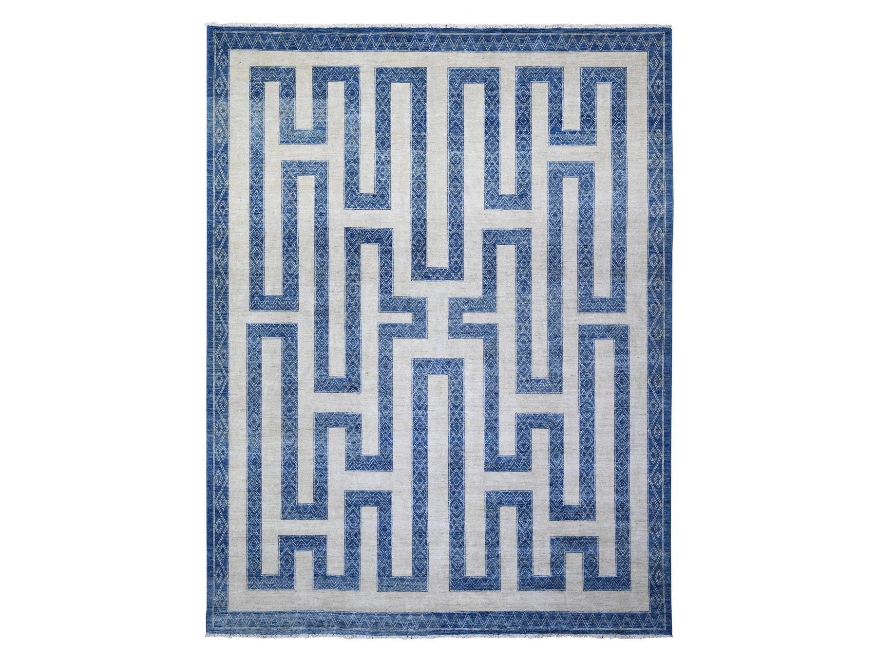 Peshawar Oushak hand-knotted wool rug in Blue, 9'1" x 11'8" — SKU O074185