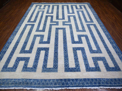 Blue 9'1" x 11'8" Oushak And Peshawar Hand knotted Wool Rug - Sku: O074185