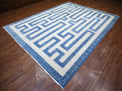 Blue 9'1" x 11'8" Oushak And Peshawar Hand knotted Wool Rug - Sku: O074185
