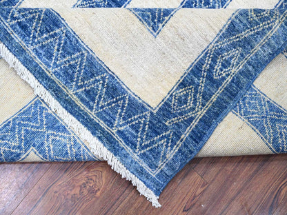 Blue 9'1" x 11'8" Oushak And Peshawar Hand knotted Wool Rug - Sku: O074185