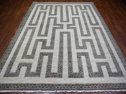 Brown 8'1" x 9'9" Oushak / Peshawar Hand knotted Wool Rug - Sku: O074188