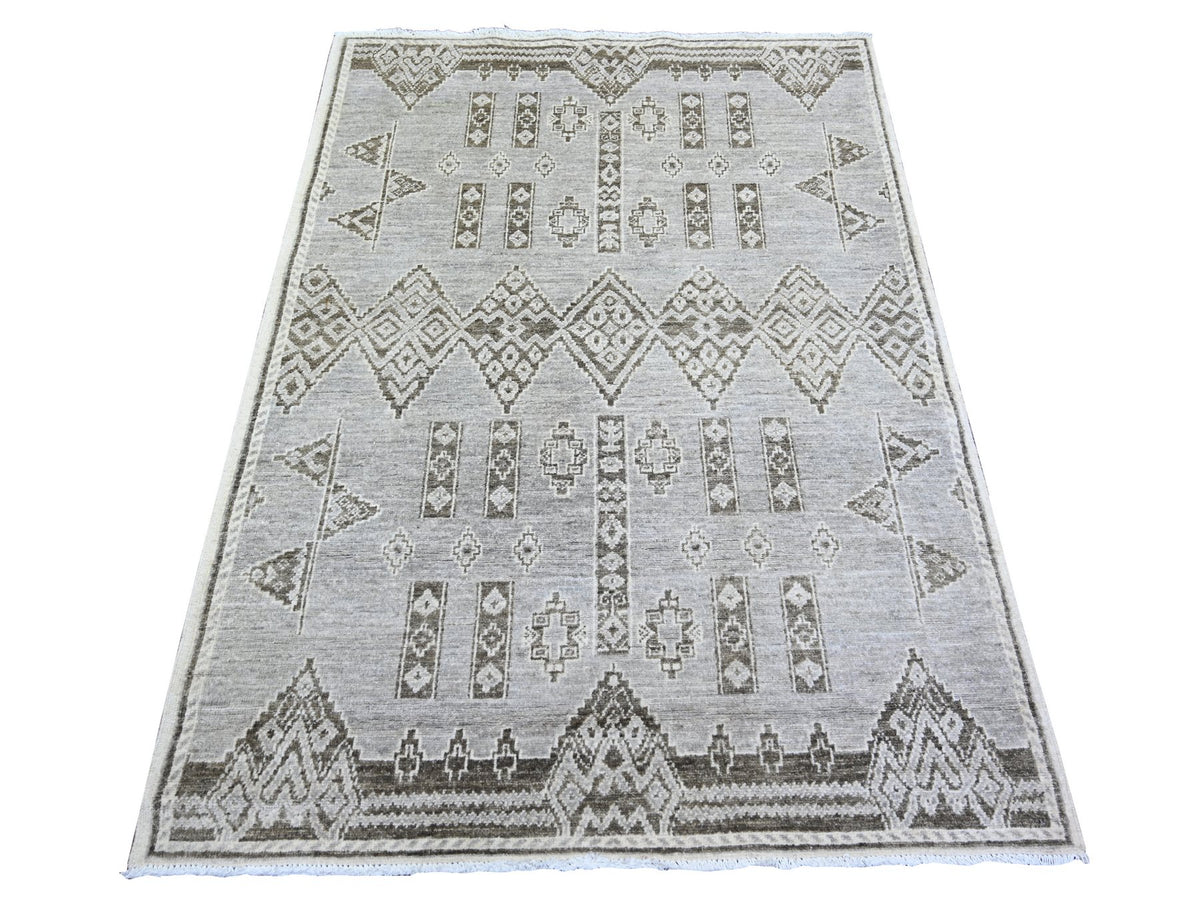 Peshawar Oushak hand-knotted wool rug in Gray, 4' x 5'8" — SKU O074190