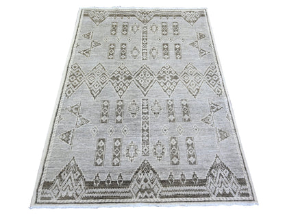 Peshawar Oushak hand-knotted wool rug in Gray, 4' x 5'8" — SKU O074190