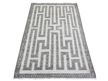 Brown 4'0" x 5'8" Oushak / Peshawar Hand knotted Wool Rug - Sku: O074191