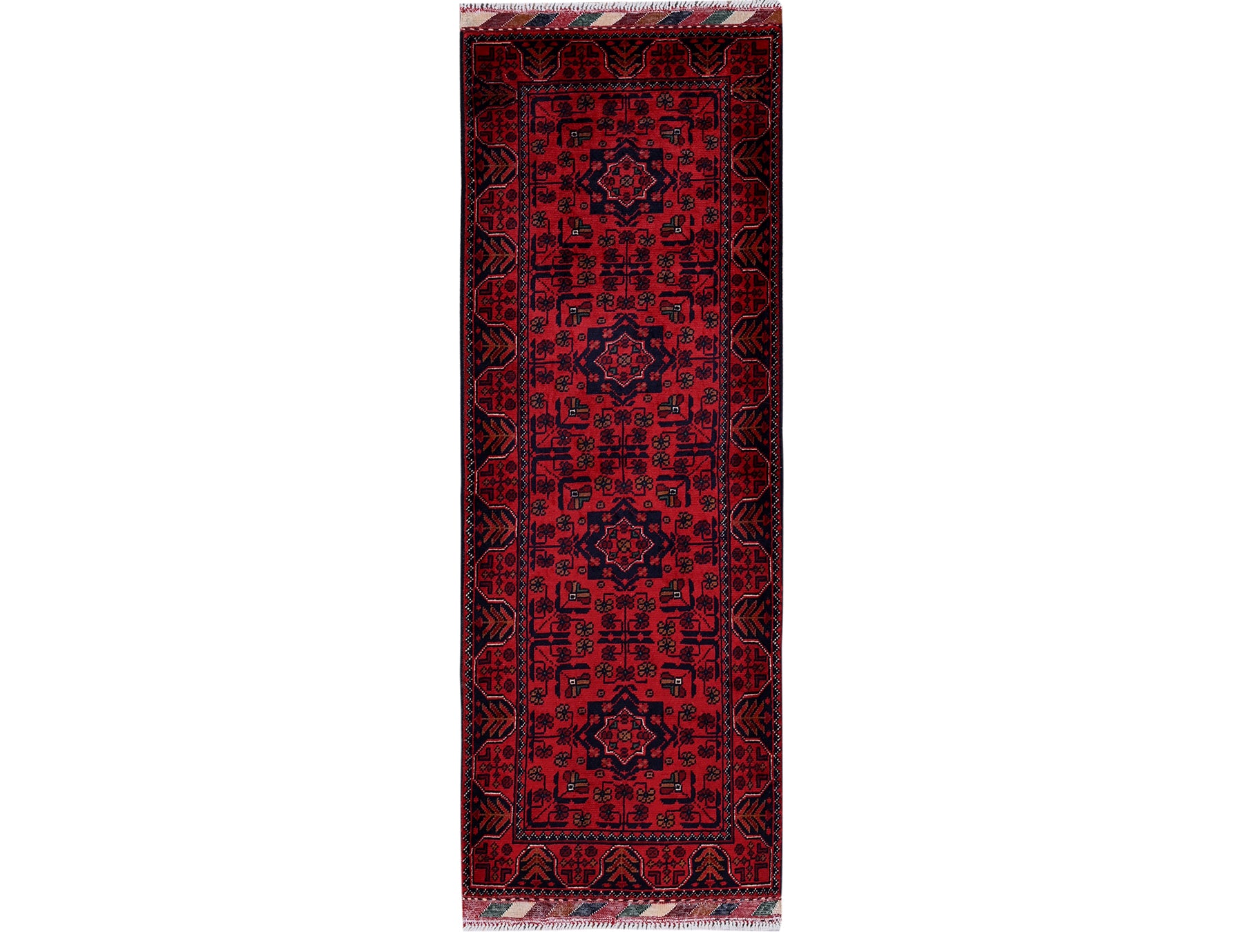 Tribal & Geometric hand-knotted wool runner in Red, 1'9" x 4'11" — SKU O0741