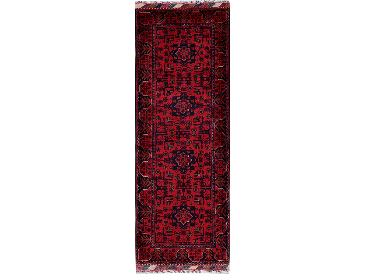 Tribal & Geometric hand-knotted wool runner in Red, 1'9" x 4'11" — SKU O0741