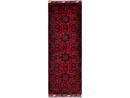 Tribal & Geometric hand-knotted wool runner in Red, 1'9" x 4'11" — SKU O0741