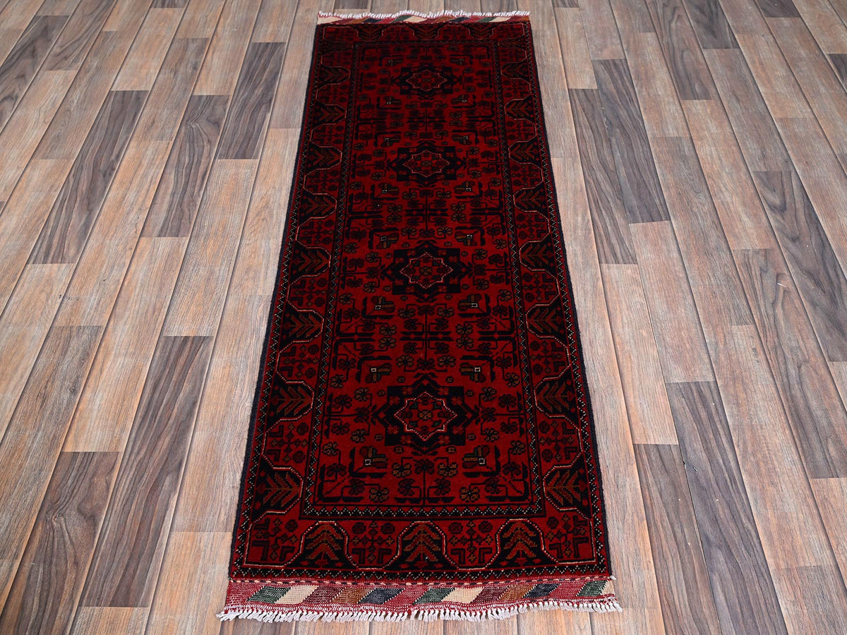 Tribal & Geometric hand-knotted wool runner in Red, 1'9" x 4'11" — SKU O0741 (view 2)