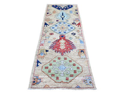 Brown 3'1" x 7'9" Tribal Hand knotted Wool Rug - Sku: O074221
