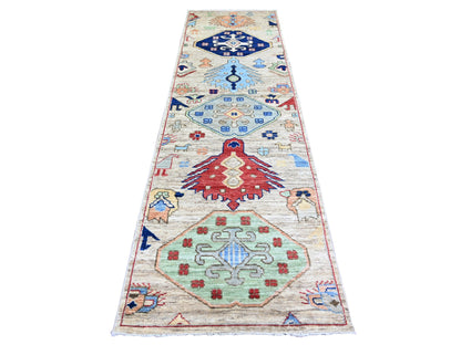 Tribal & Geometric hand-knotted wool runner in Brown, 3' x 10' — SKU O074224