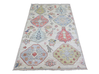 Tribal & Geometric hand-knotted wool rug in Ivory, 4' x 6' — SKU O074230