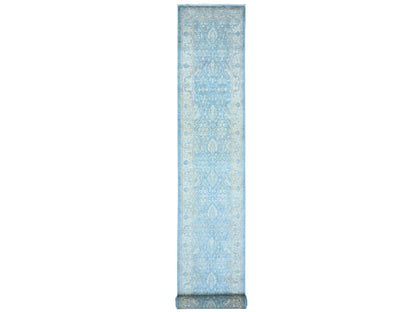 Blue 2'5" x 18'9" Oushak And Peshawar Hand knotted Wool Rug - Sku: O074240