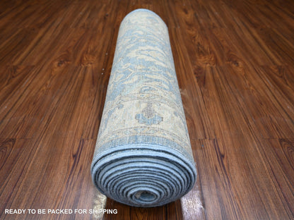 Blue 2'5" x 18'9" Oushak And Peshawar Hand knotted Wool Rug - Sku: O074240