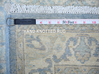 Blue 2'5" x 18'9" Oushak And Peshawar Hand knotted Wool Rug - Sku: O074240