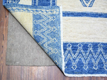 Blue 6'1" x 9'1" Oushak And Peshawar Hand knotted Wool Rug - Sku: O074255