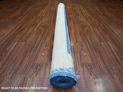 Blue 6'1" x 9'1" Oushak And Peshawar Hand knotted Wool Rug - Sku: O074255