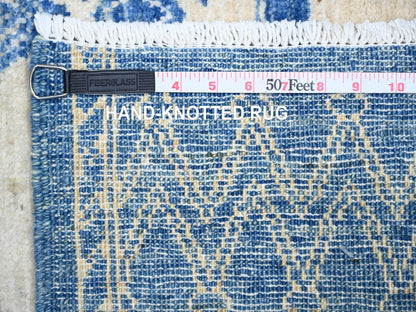 Blue 6'1" x 9'1" Oushak And Peshawar Hand knotted Wool Rug - Sku: O074255