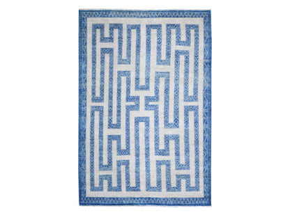 Blue 6'0" x 8'7" Oushak And Peshawar Hand knotted Wool Rug - Sku: O074261