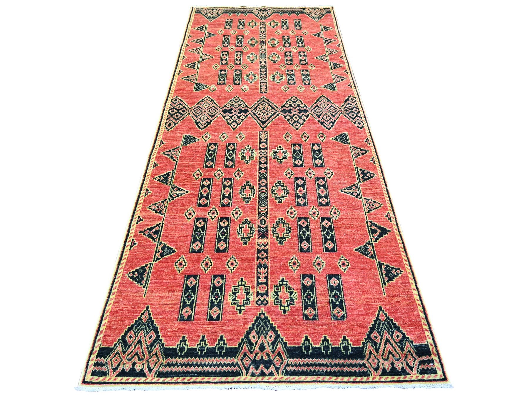 Peshawar Oushak hand-knotted wool runner in Red, 4' x 9'10" — SKU O074262