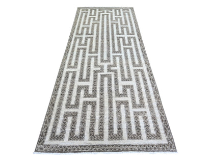 Brown 3'10" x 9'7" Oushak / Peshawar Hand knotted Wool Rug - Sku: O074263
