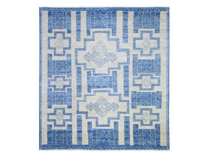 Blue 8'0" x 9'0" Oushak And Peshawar Hand knotted Wool Rug - Sku: O074277