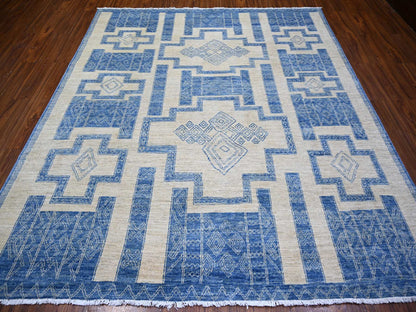 Blue 8'0" x 9'0" Oushak And Peshawar Hand knotted Wool Rug - Sku: O074277