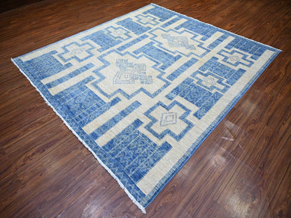 Peshawar Oushak hand-knotted wool rug in Blue, 8' x 9' — SKU O074277 (view 3)