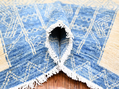 Blue 8'0" x 9'0" Oushak And Peshawar Hand knotted Wool Rug - Sku: O074277