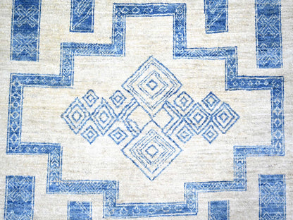 Blue 8'0" x 9'0" Oushak And Peshawar Hand knotted Wool Rug - Sku: O074277