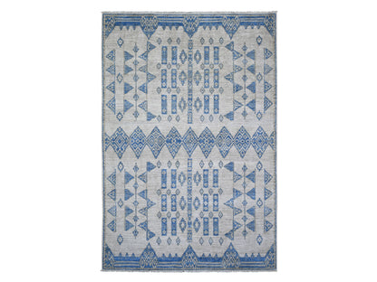 Blue 6'0" x 8'10" Oushak And Peshawar Hand knotted Wool Rug - Sku: O074298