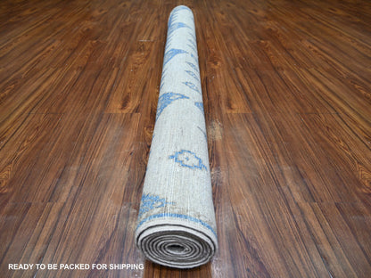 Blue 6'0" x 8'10" Oushak And Peshawar Hand knotted Wool Rug - Sku: O074298