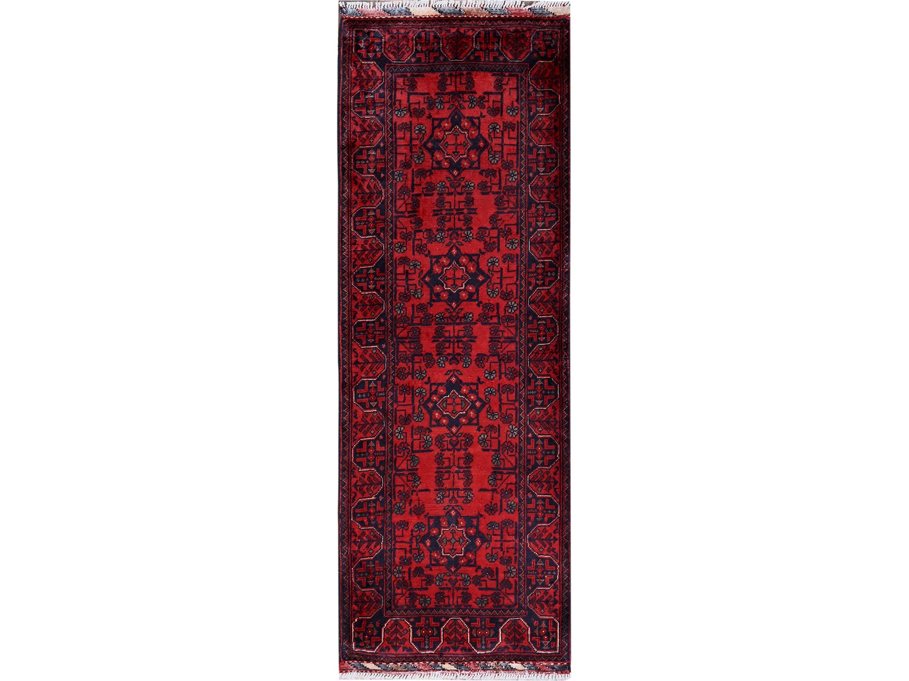 Tribal Tribal & Geometric hand-knotted wool runner in Red, 1'10" x 5'1" — SKU O0742