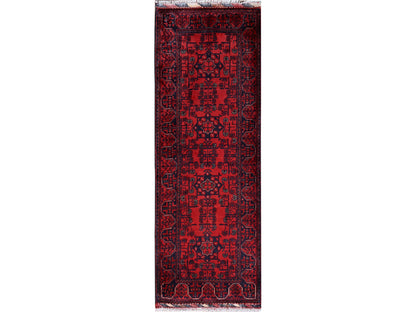 Tribal Tribal & Geometric hand-knotted wool runner in Red, 1'10" x 5'1" — SKU O0742