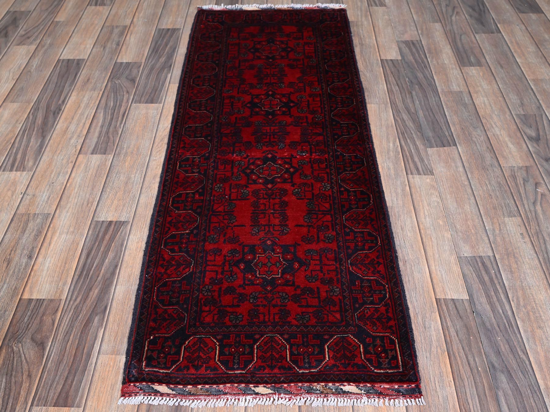 Tribal Tribal & Geometric hand-knotted wool runner in Red, 1'10" x 5'1" — SKU O0742 (view 2)