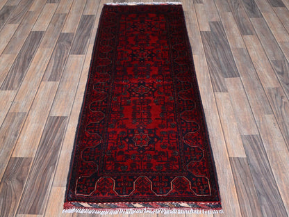 Tribal Tribal & Geometric hand-knotted wool runner in Red, 1'10" x 5'1" — SKU O0742 (view 2)