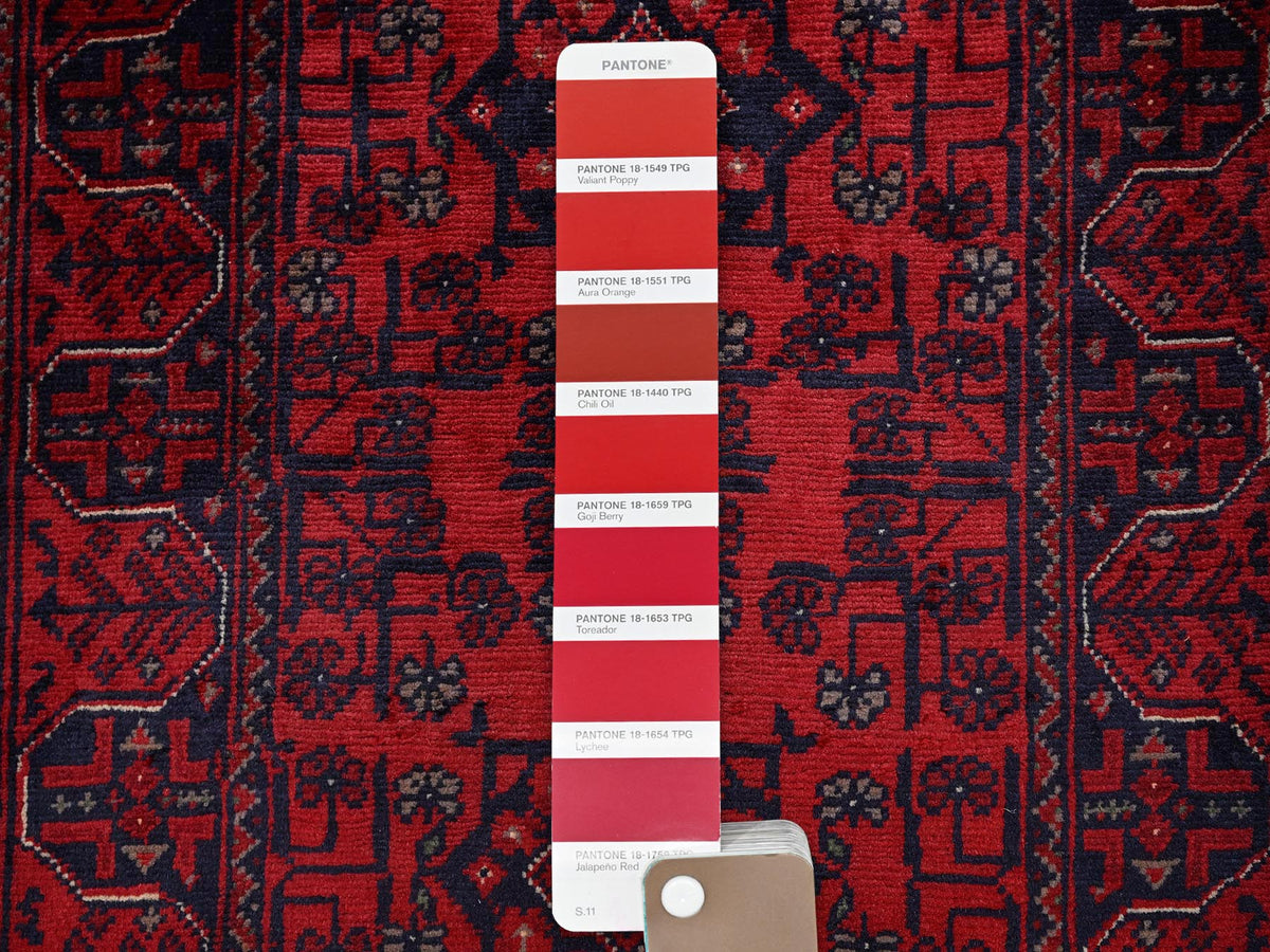 Tribal Tribal & Geometric hand-knotted wool runner in Red, 1'10" x 5'1" — SKU O0742 (view 4)