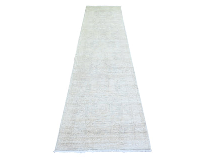 Ivory 2'8" x 11'0" Oushak And Peshawar Hand knotted Wool Rug - Sku: O074303