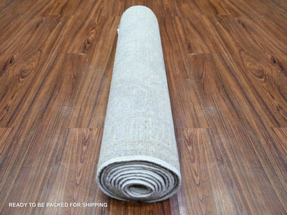 Peshawar Oushak hand-knotted wool runner in Ivory, 2'8" x 11' — SKU O074303 (view 4)