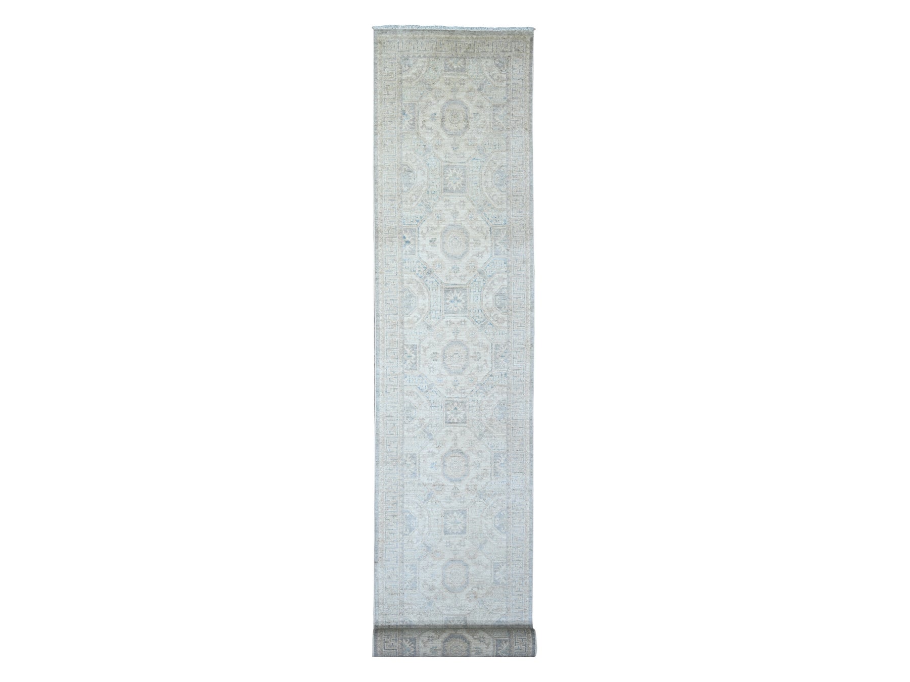 Peshawar Oushak hand-knotted wool runner in Ivory & Brown, 2'9" x 18'6" — SKU O074305