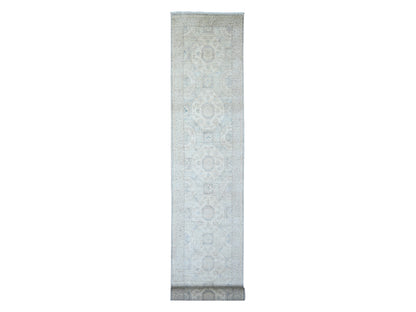 Peshawar Oushak hand-knotted wool runner in Ivory & Brown, 2'9" x 18'6" — SKU O074305