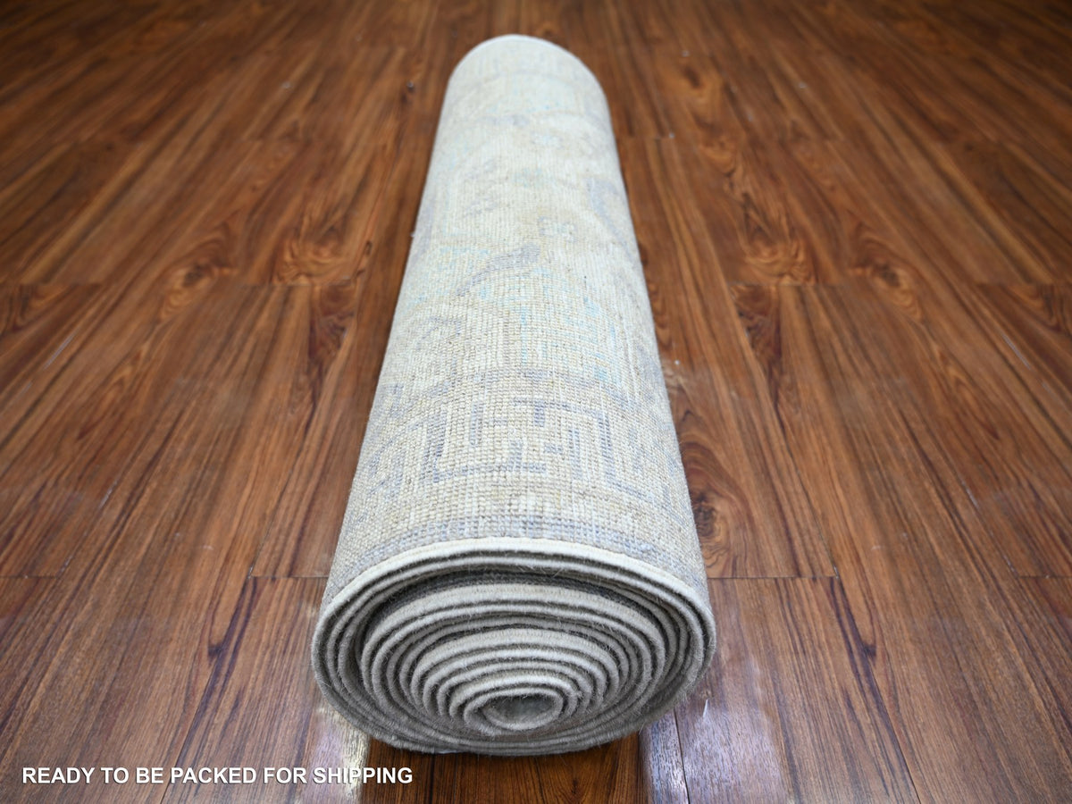 Peshawar Oushak hand-knotted wool runner in Ivory & Brown, 2'9" x 18'6" — SKU O074305 (view 4)