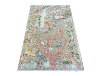 Green 3'4" x 4'10" Oushak / Peshawar Hand knotted Wool Rug - Sku: O074347