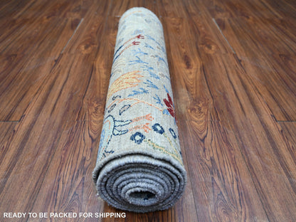 Grey 2'7" x 10'1" Oushak And Peshawar Hand knotted Wool Rug - Sku: O074364